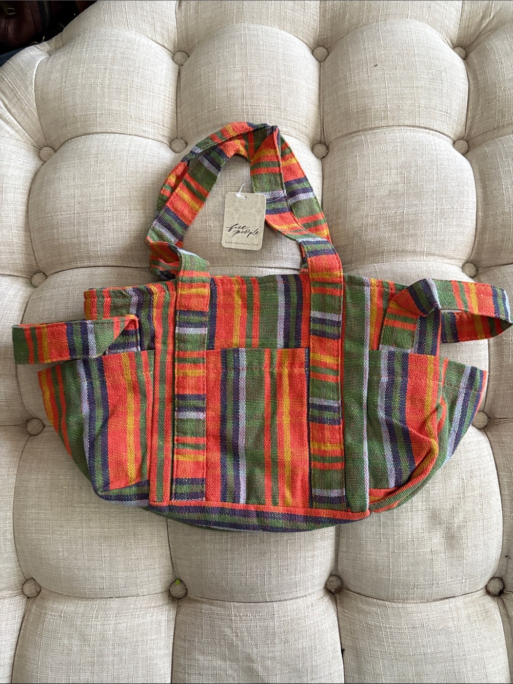Free People Baby Oksana Striped Canvas Tote in Orange, Green & Purple